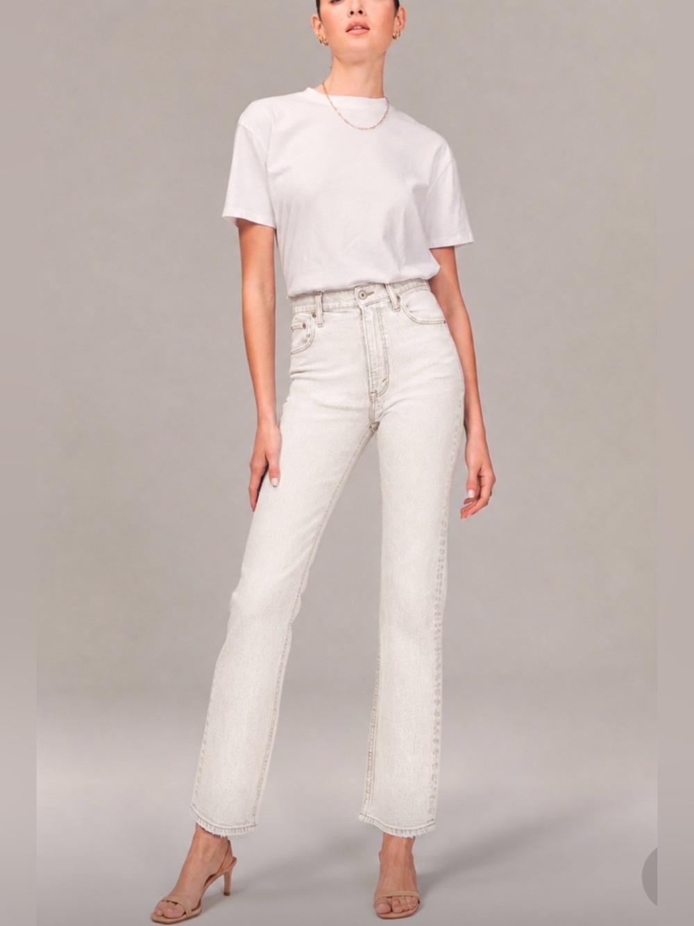 Abercrombie & Fitch Women's Ultra High Rise Ankle Straight Jeans in Cream